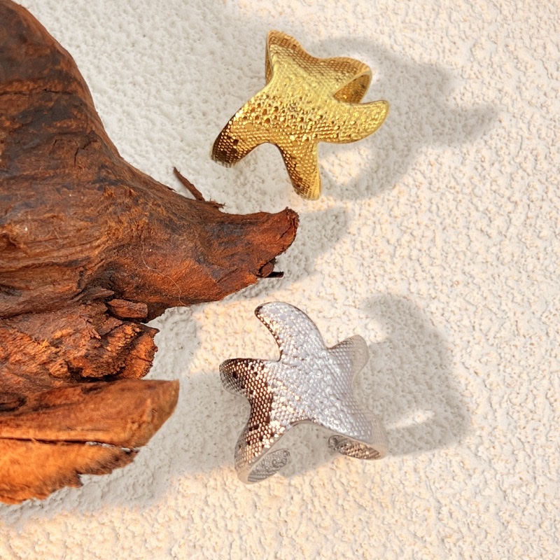 欧美时尚不锈钢戒指女18k金不掉色小众高级海星夸张手饰戒指