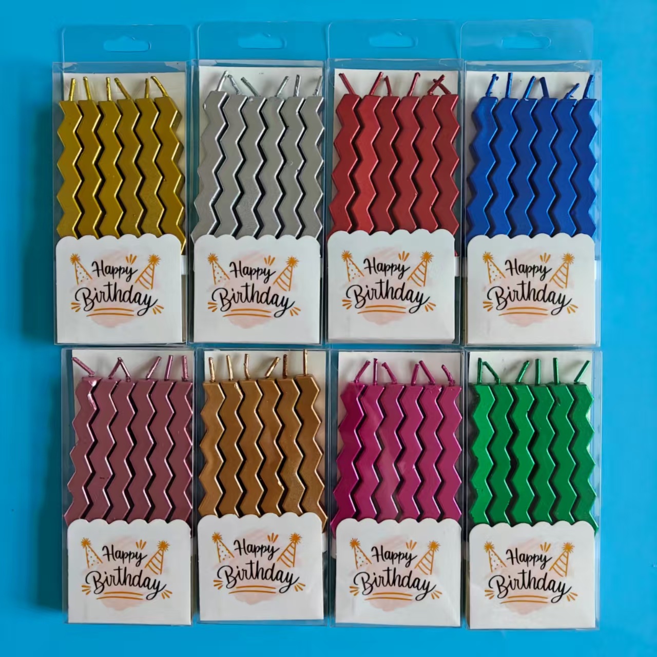 The new P VC box comes with 6 candles in various styles. The candles are decorated with bows and a "Happy Birthday" tag is hung Application Scenario