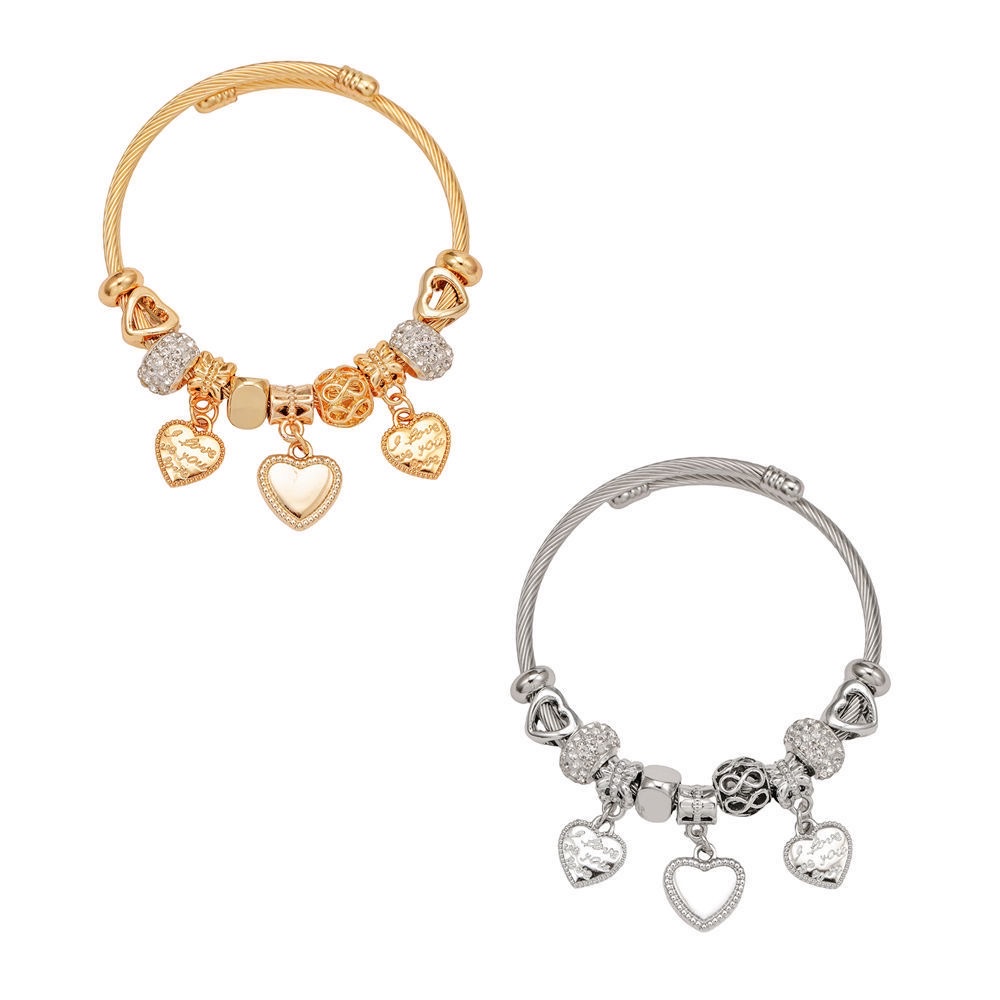 跨境简约风时尚女士手镯 轻奢金白色爱心桃心手链 欧美手串手饰品