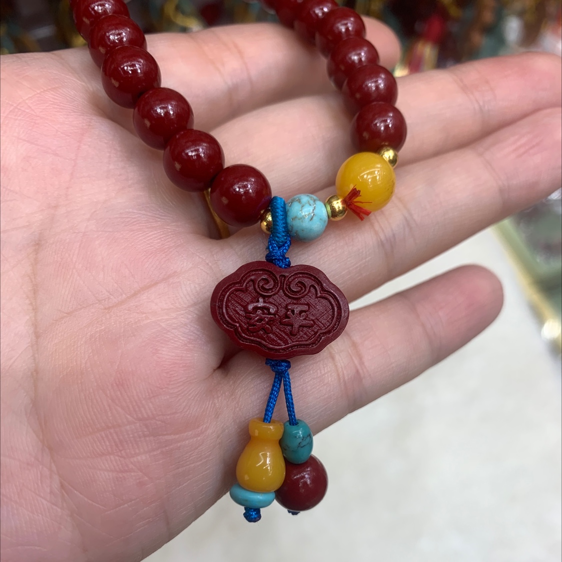 New Chinese-style cinnabar bracelet, peace and fortune pendant, retro and simple purple gold sand bracelet, niche accessory, women's bracelet, jewelry bracelet details Picture