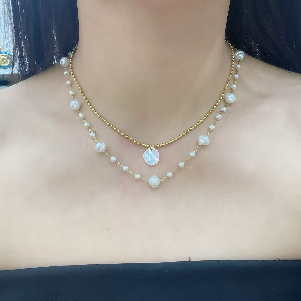 The latest stainless steel color-preserving electroplated double-layer layered bracelet necklace popular in Europe and America