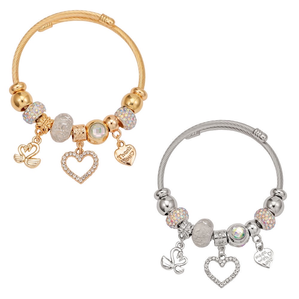 不锈钢欧美跨境DIY串珠手镯 轻奢爱心天鹅吊坠配饰 时尚珠宝首饰详情图2