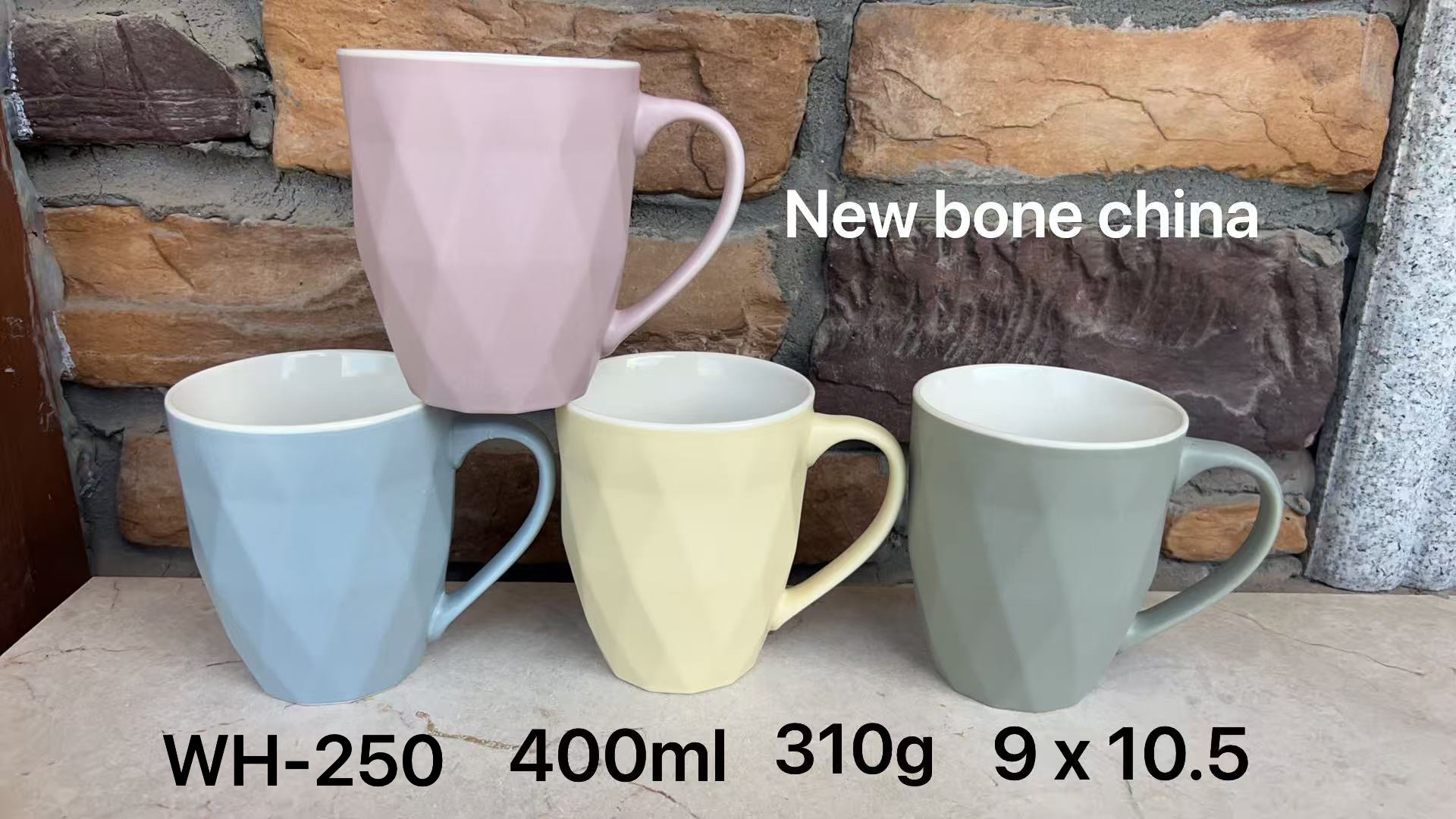 Simple and creative diamond ceramic cup, solid color Nordic embossed rhombus cup, matte mug, ceramic cup 400ml