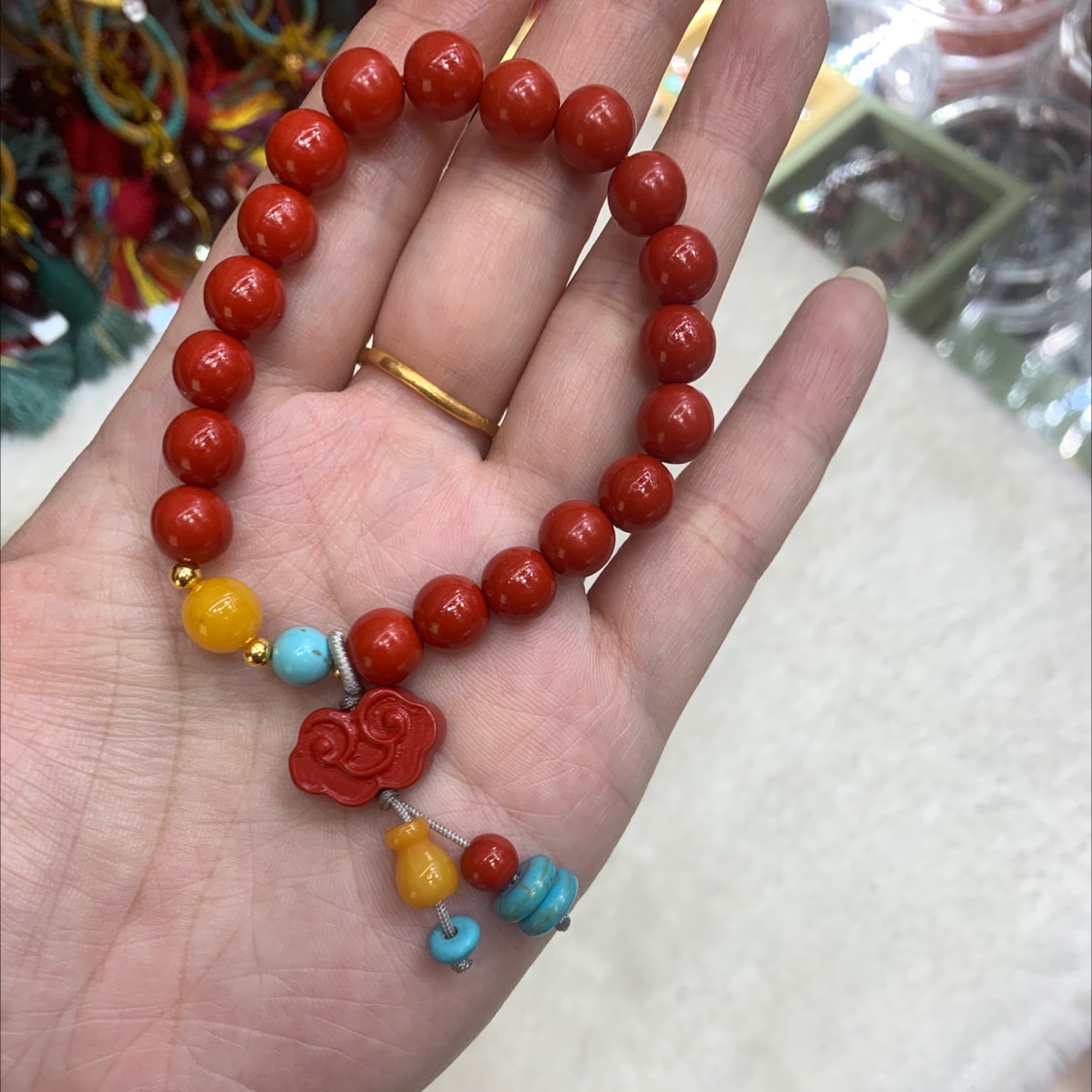 New Chinese-style cinnabar bracelet, auspicious cloud pendant, retro and simple purple gold sand bracelet, niche accessory, women's bracelet, jewelry bracelet Specification image