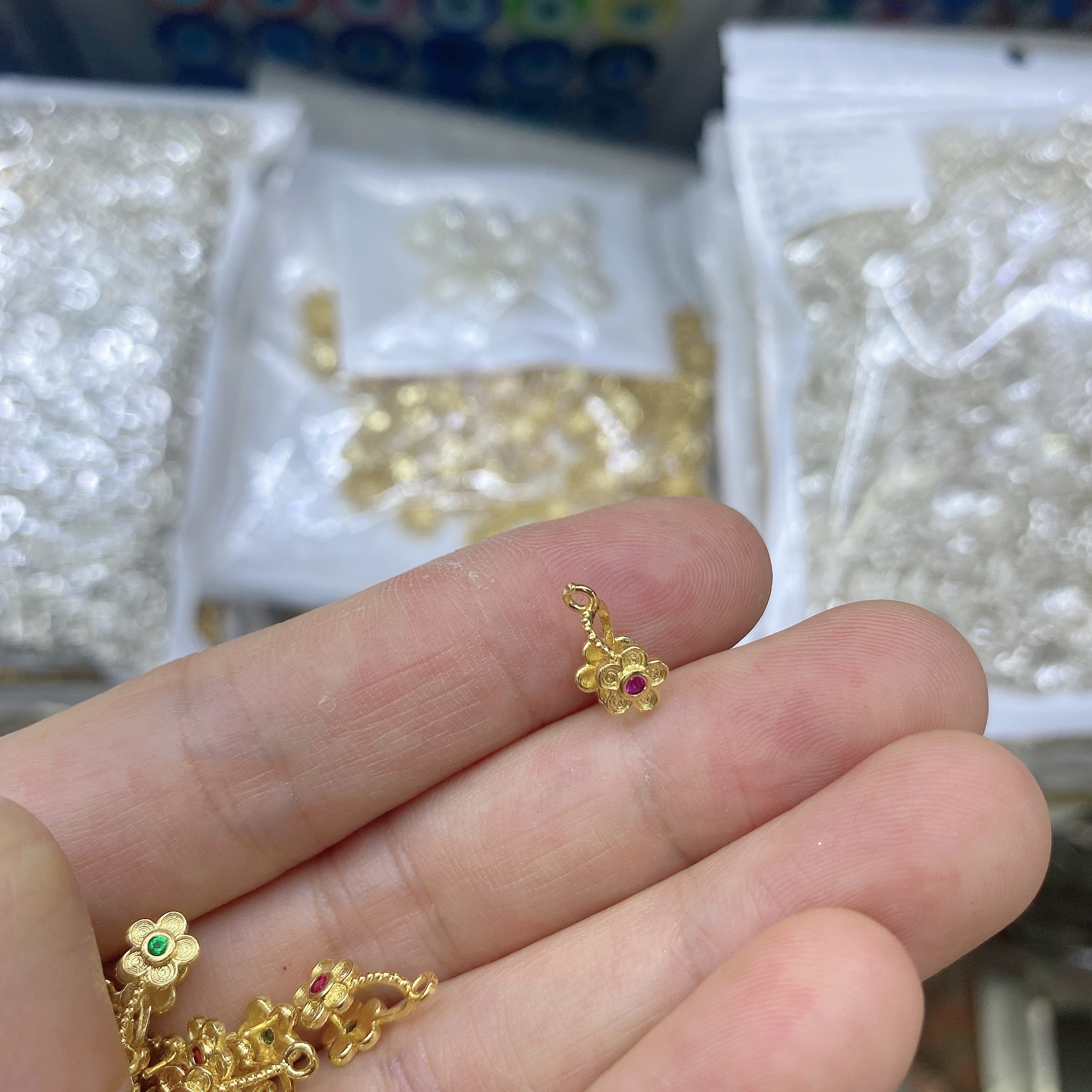 Copper-plated with real gold, high color retention, melon seed buckle plum blossom style, 6*12mm detail image 4