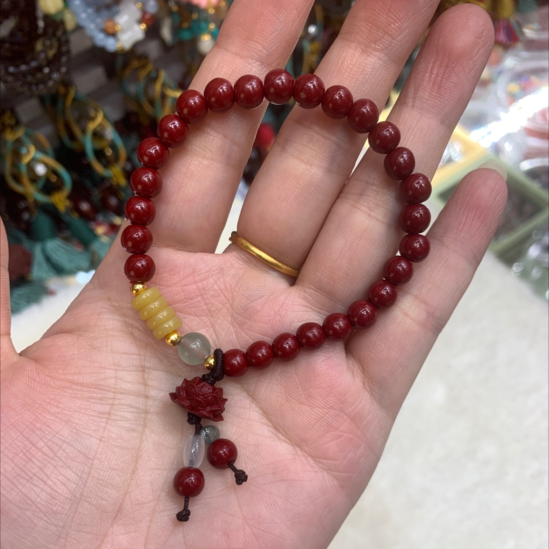 New Chinese-style cinnabar bracelet, lotus pendant, retro and simple purple gold sand bracelet, niche accessory, women's bracelet, jewelry bracelet details Picture