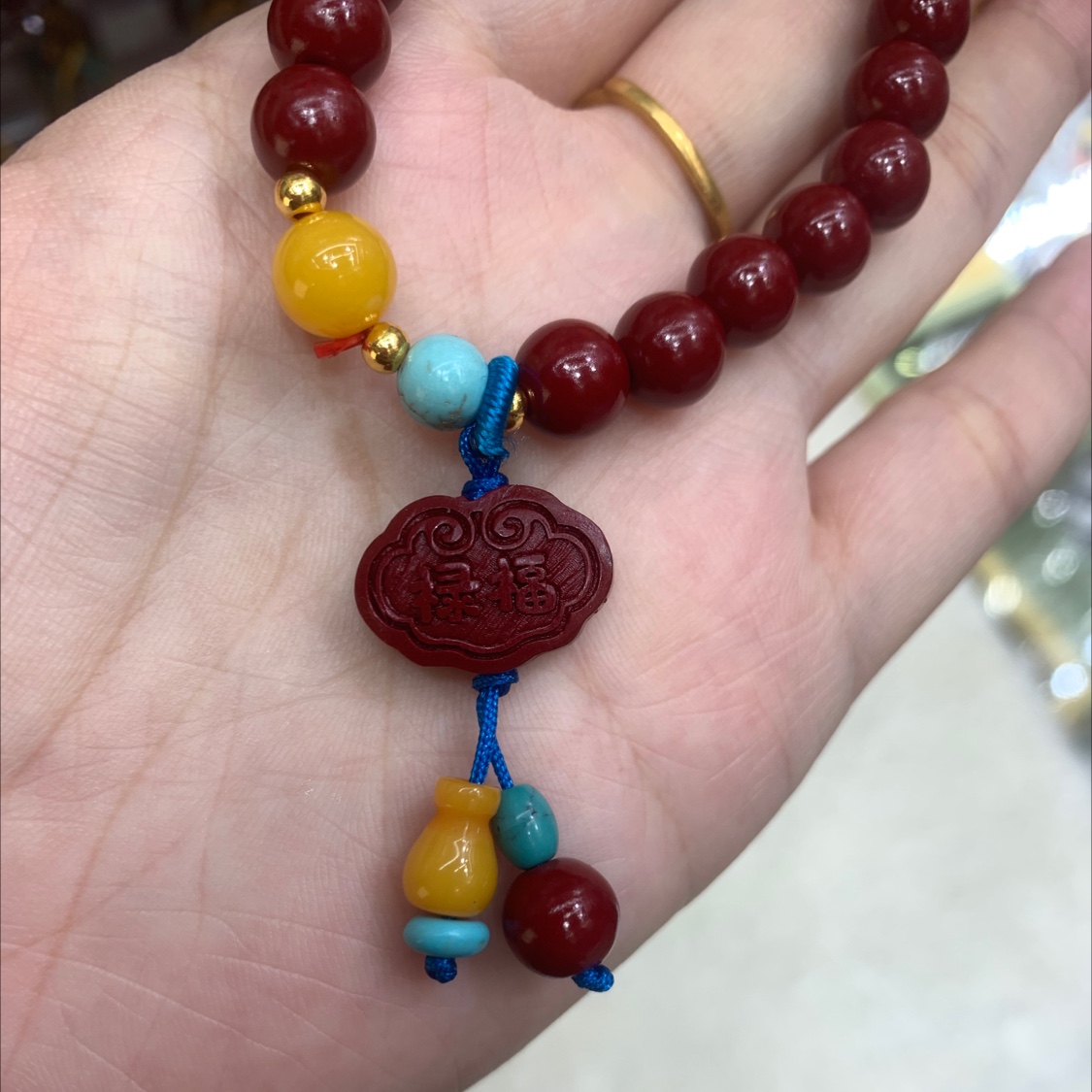 New Chinese-style cinnabar bracelet, peace and fortune pendant, retro and simple purple gold sand bracelet, niche accessory, women's bracelet, jewelry bracelet Specification image