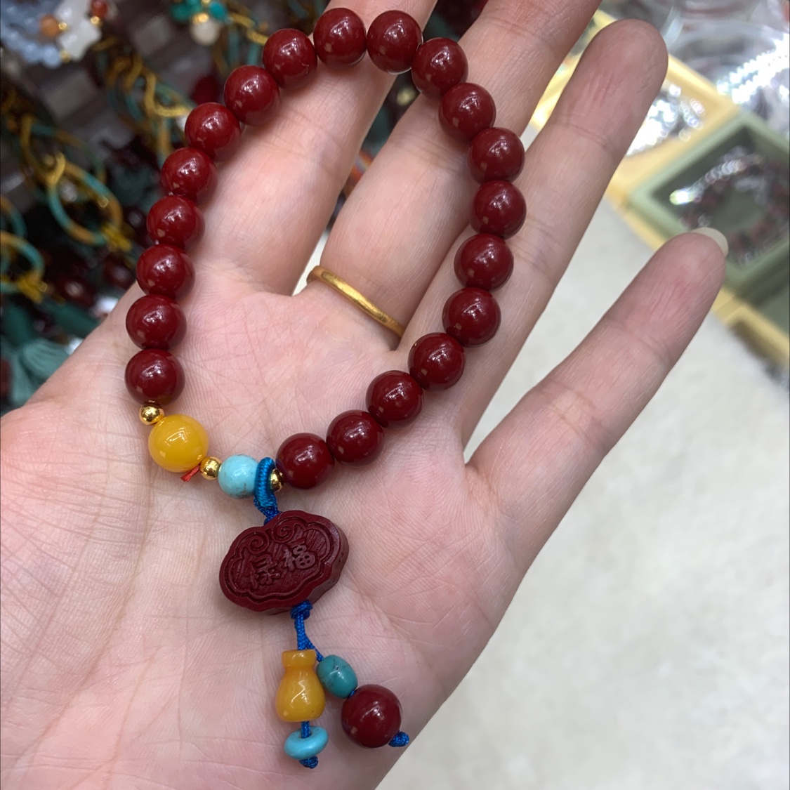 New Chinese-style cinnabar bracelet, peace and fortune pendant, retro and simple purple gold sand bracelet, niche accessory, women's bracelet, jewelry bracelet Application Scenario