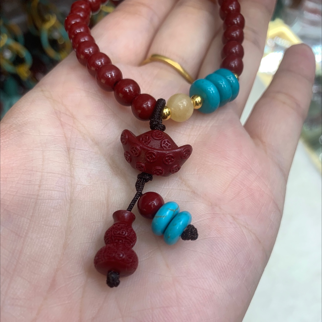 New Chinese-style cinnabar bracelet, intaglio gourd pendant, retro and simple purple gold sand bracelet, niche accessories, women's bracelet and bracelet ornaments Specification image