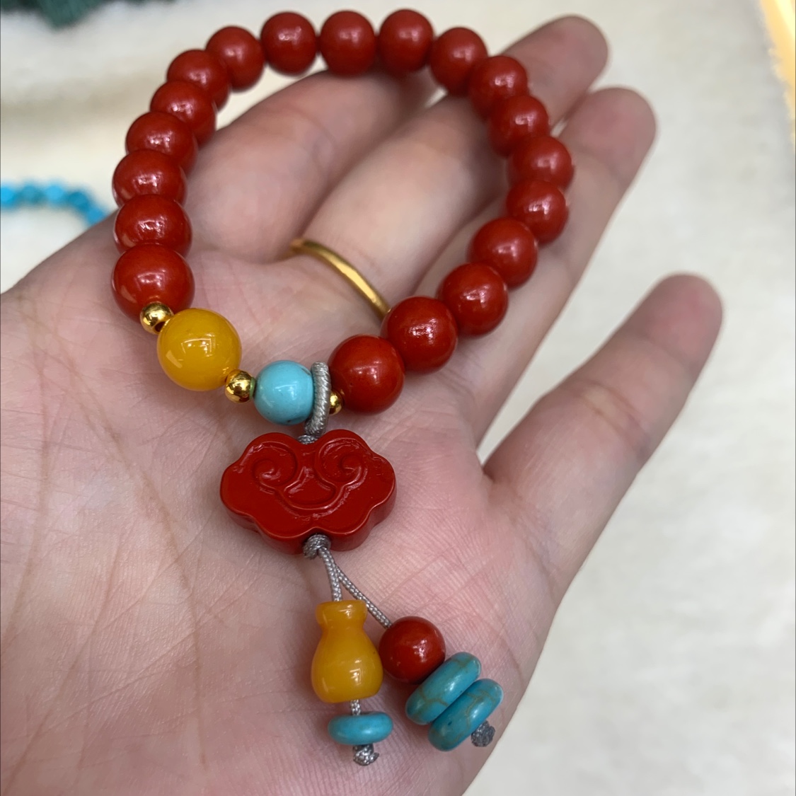 New Chinese-style cinnabar bracelet, auspicious cloud pendant, retro and simple purple gold sand bracelet, niche accessory, women's bracelet, jewelry bracelet Item Picture