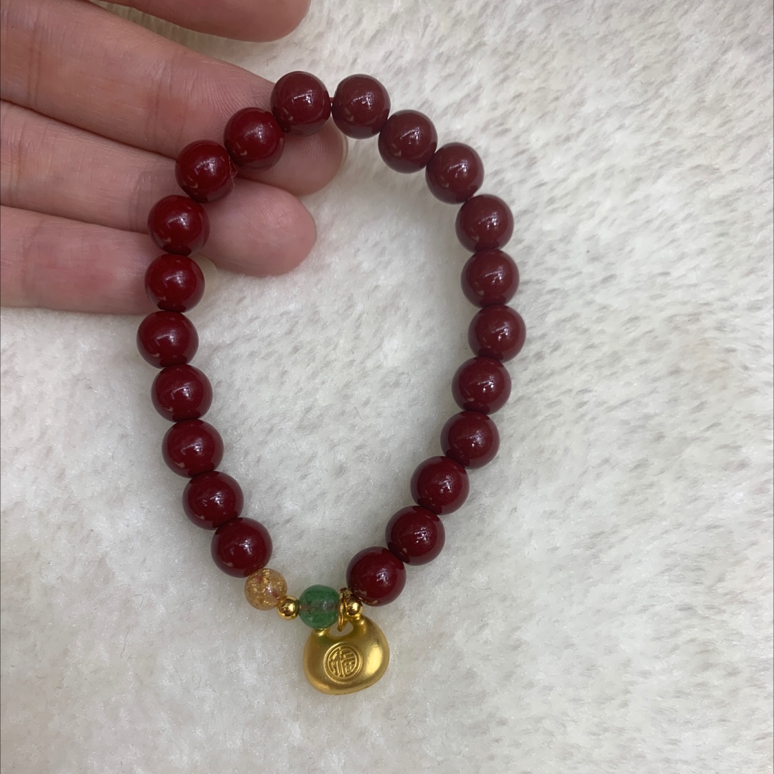 新中式国风朱砂手链合金配件长命锁吊坠复古简约紫金砂手串小众配饰女