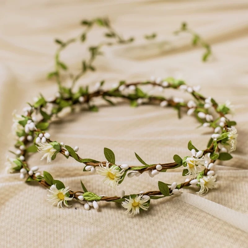 森女双层花环手环小雏菊度假拍照饰品新娘伴娘儿童头环头饰品手腕花