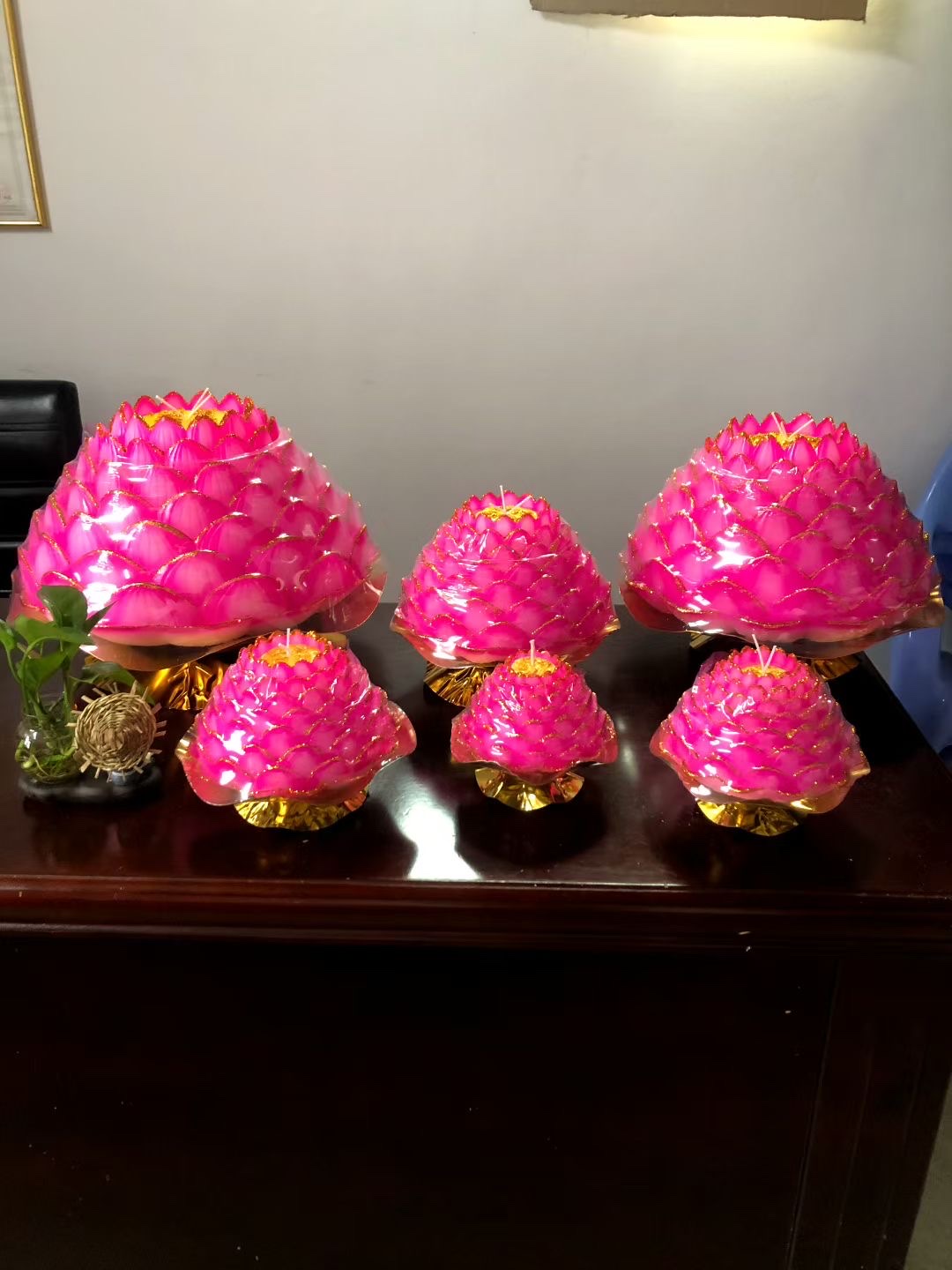 Five-layer five-blessing lotus candle offering for Buddha, offering lamp and fulfilling vow, lotus butter lamp stand, every request answered, temple lotus lamp, lotus candle, lotus candle, wishing river lantern, household offering candle, floating wax, offering lamp, butter Specification image