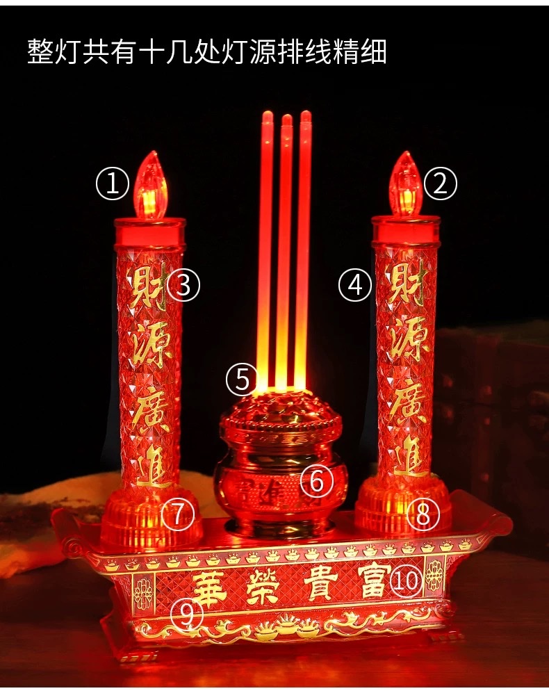 Electronic incense burner, household led incense, battery candle stand, God of Wealth, eternal lamp, plug-in incense burner, simulation swing dynamic, new crystal incense, swing flame candle, electronic lotus incense burner, crystal electric incense burner, household plug-in battery Item Picture