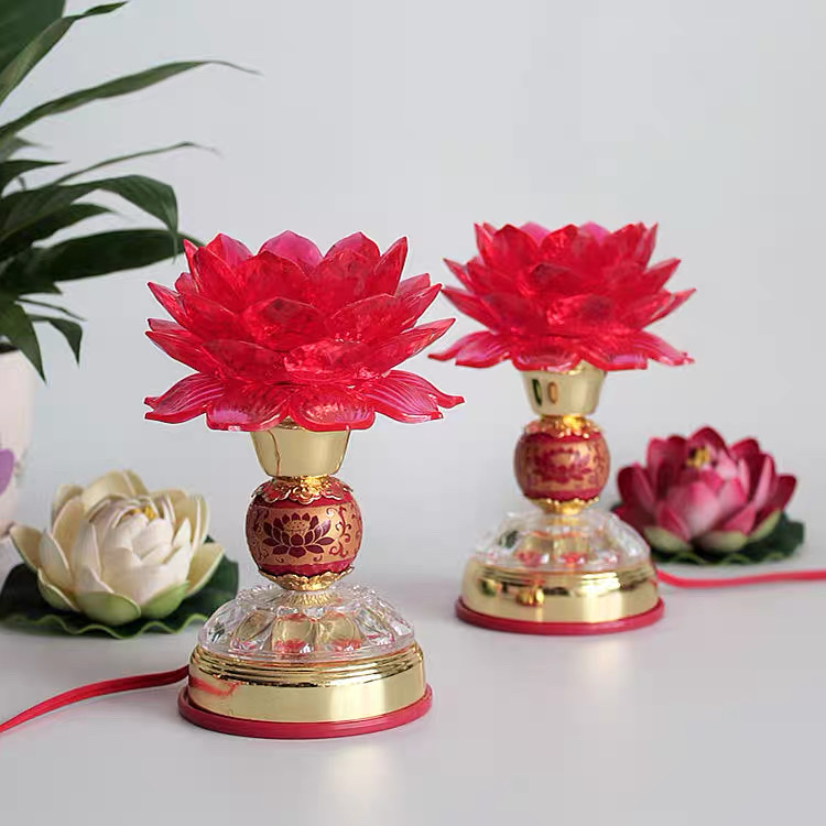 LED red crystal imitation lotus lamp, acrylic Buddha offering lamp, lotus lamp, household plug-in perpetual lamp, one offering lamp, front lamp, plug-in LED seven-color lotus lamp, Guanyin offering lamp, household perpetual lamp, offering lamp, color-changing offering table details Picture