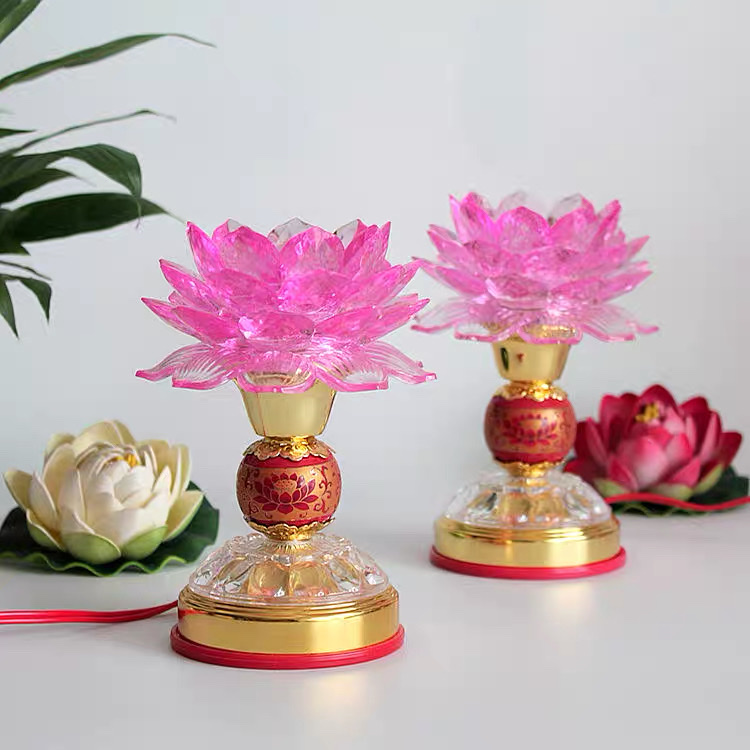 LED red crystal imitation lotus lamp, acrylic Buddha offering lamp, lotus lamp, household plug-in perpetual lamp, one offering lamp, front lamp, plug-in LED seven-color lotus lamp, Guanyin offering lamp, household perpetual lamp, offering lamp, color-changing offering table Specification image