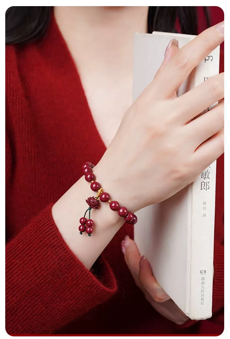 朱砂手串女好运连连紫金砂莲花珠本命年生日礼物情侣手链详情图5