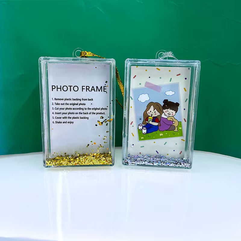 亚克力流沙亮片液体相框定制 流沙麻将3寸4寸6寸桌面摆件生日礼物