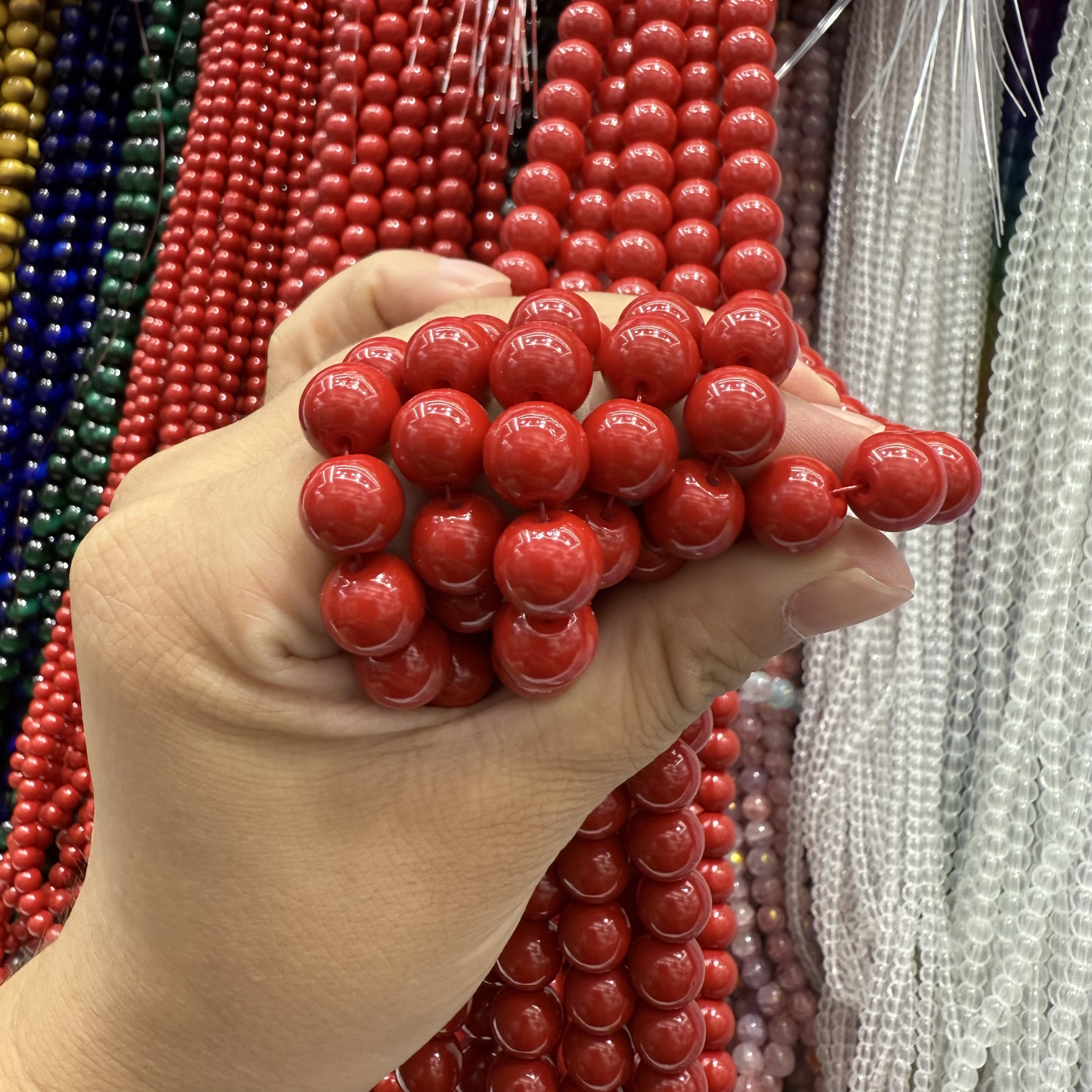 Factory direct supply of glass beads, loose beads, diy jewelry accessories, high-quality imitation cinnabar glass beads, wholesale in stock, diy accessories detail image 7