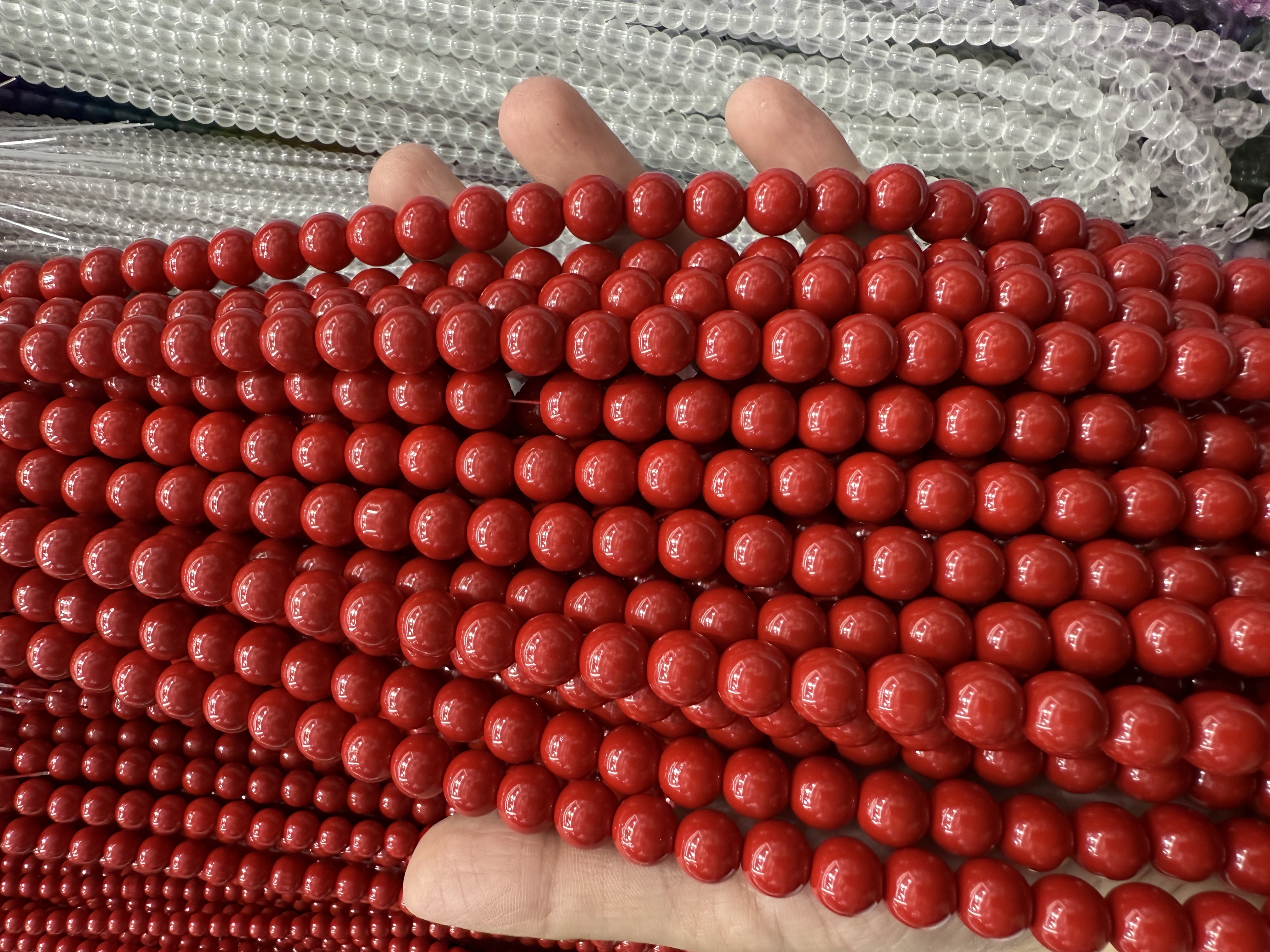 厂家直供 玻璃珠散珠diy饰品配件高品质仿朱砂琉璃珠现货批发diy配件