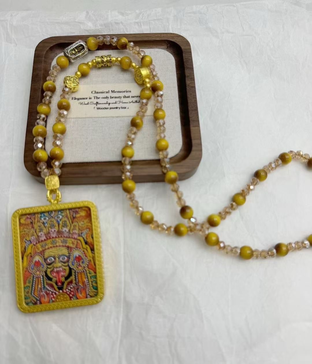 唐卡水晶水晶发财树描金唐卡串珠黄色2025热门唐卡爆款