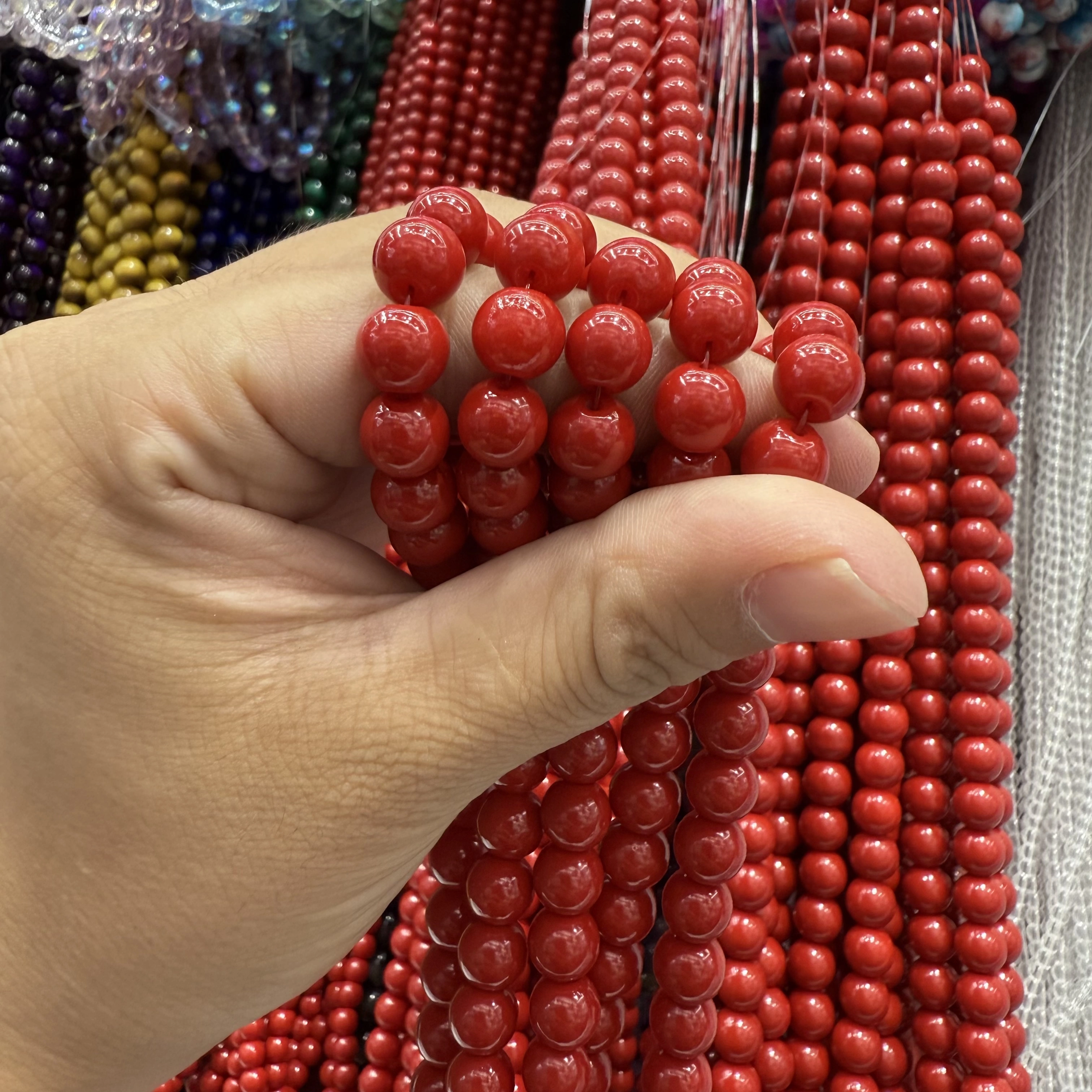 Factory direct supply of glass beads, loose beads, diy jewelry accessories, high-quality imitation cinnabar glass beads, wholesale in stock, diy accessories detail image 9