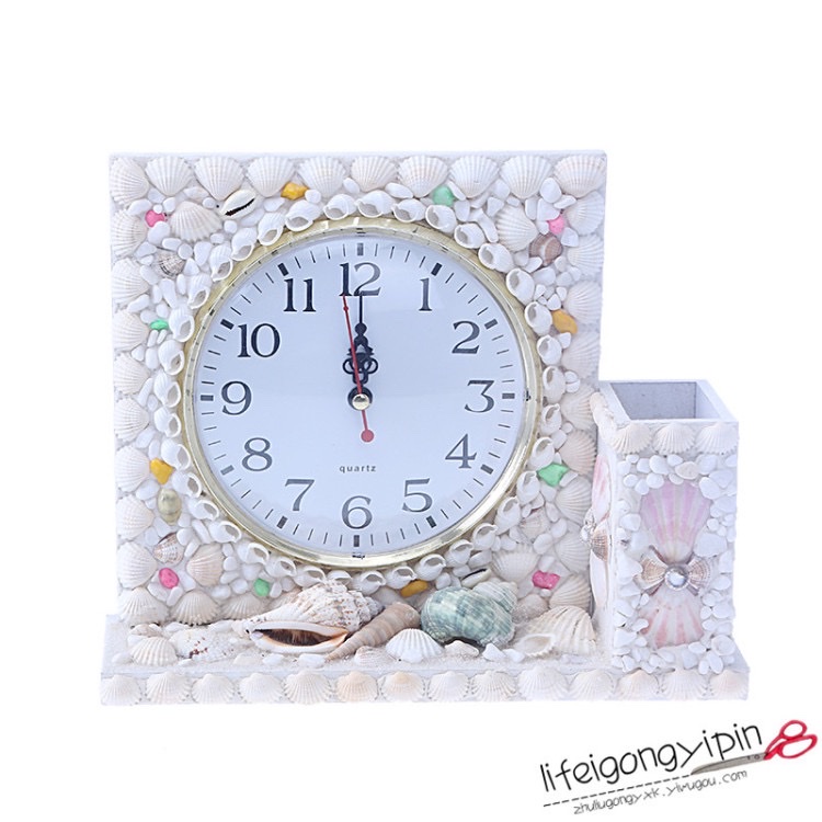 地中海风办公文台贝壳钟表笔筒组合创意礼品摆件