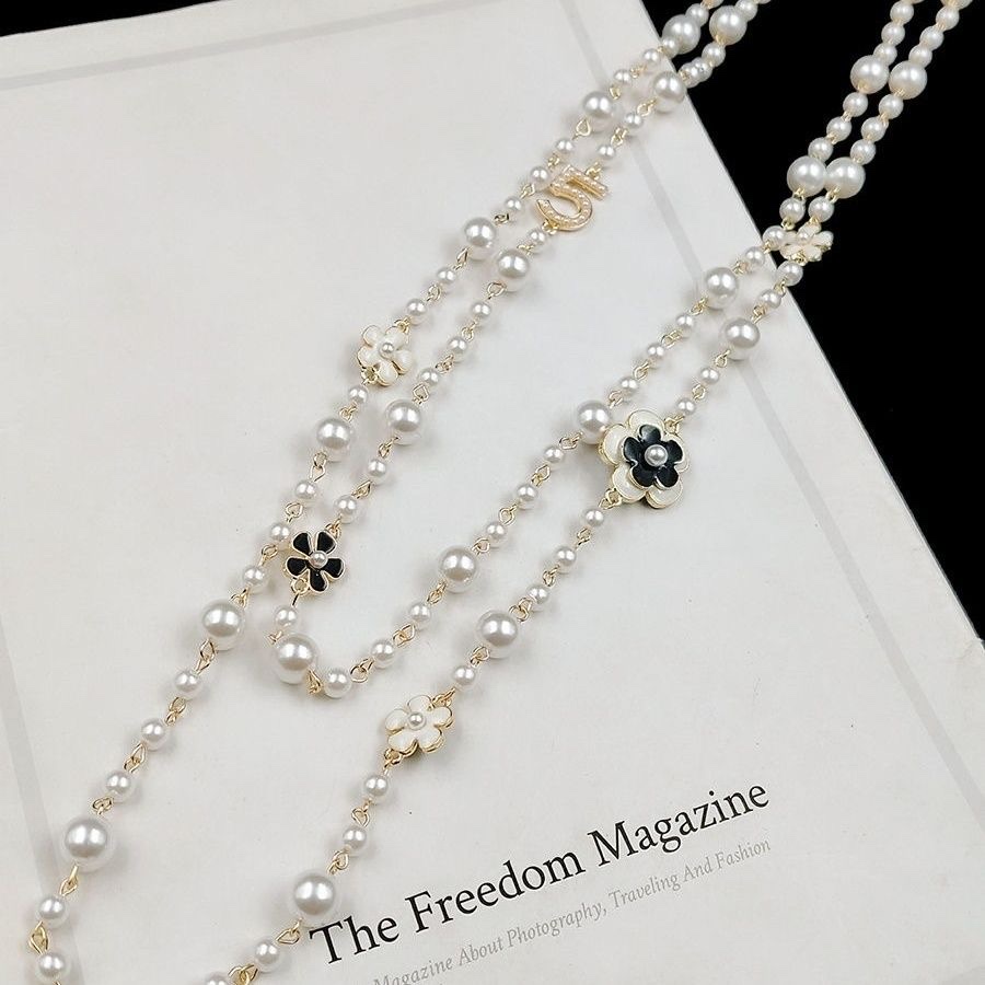 New Chinese-style pearl necklace, light luxury sweater, long full diamond 5, elegant and high-end multi-layer accessory design, fashionable new Chinese-style pearl necklace, light luxury sweater, long full diamond 5, elegant and high-end multi-layer accessory design, fashionable sweater chain Specification image