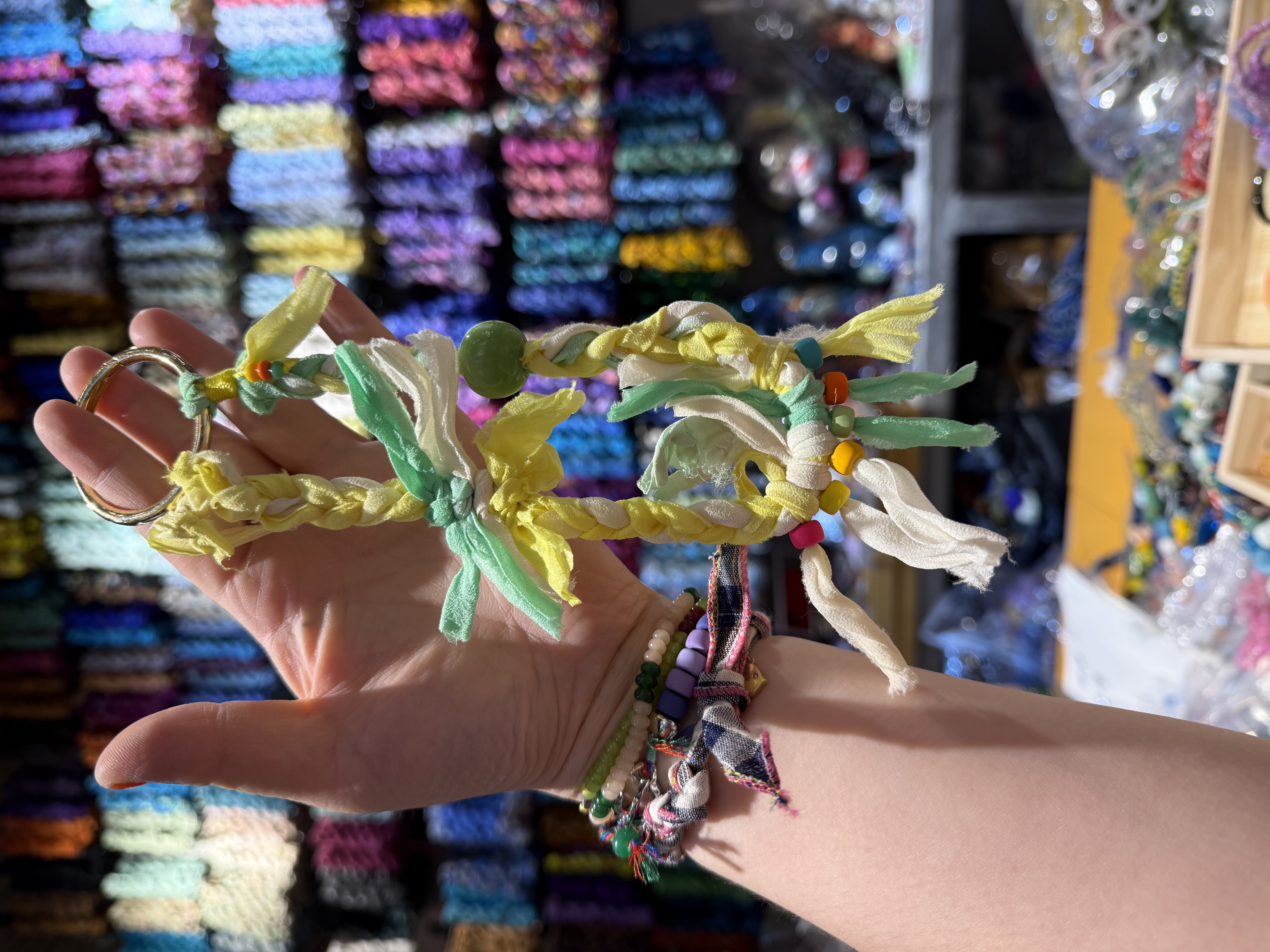 Nepalese imported silk and glass mobile phone chains, bracelets, necklaces, headwear, handcrafted custom interlocking sky pearl lanyards detail image 20