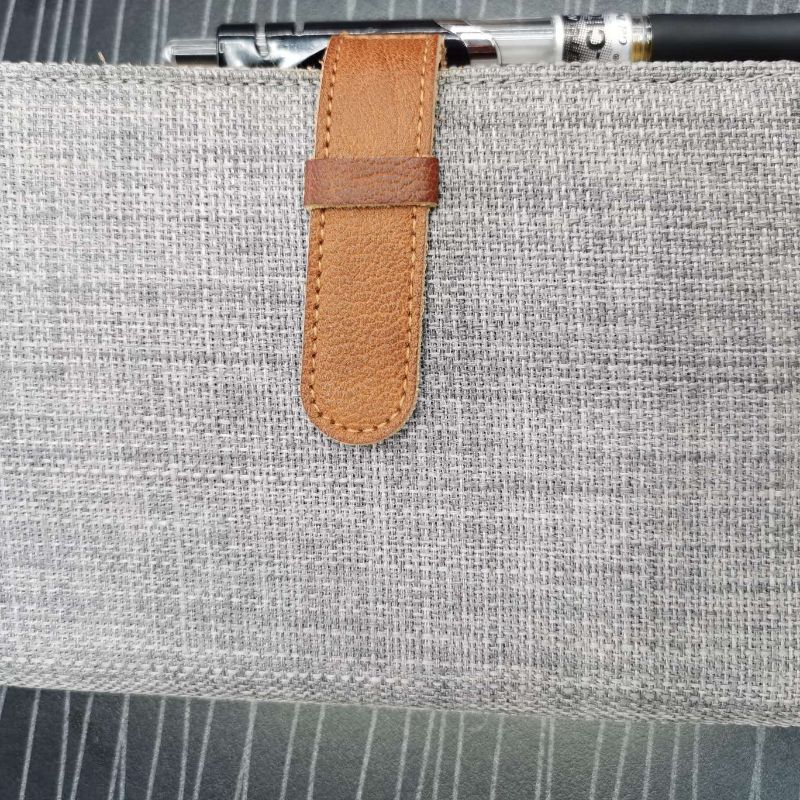 麻布棉料针织细格子个性穿扣会议记录本活页带笔插万用手册活页 笔记本