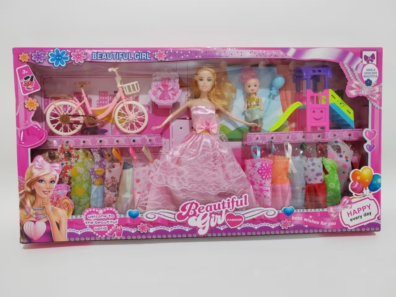 娃娃套装带滑滑梯，3寸小娃娃