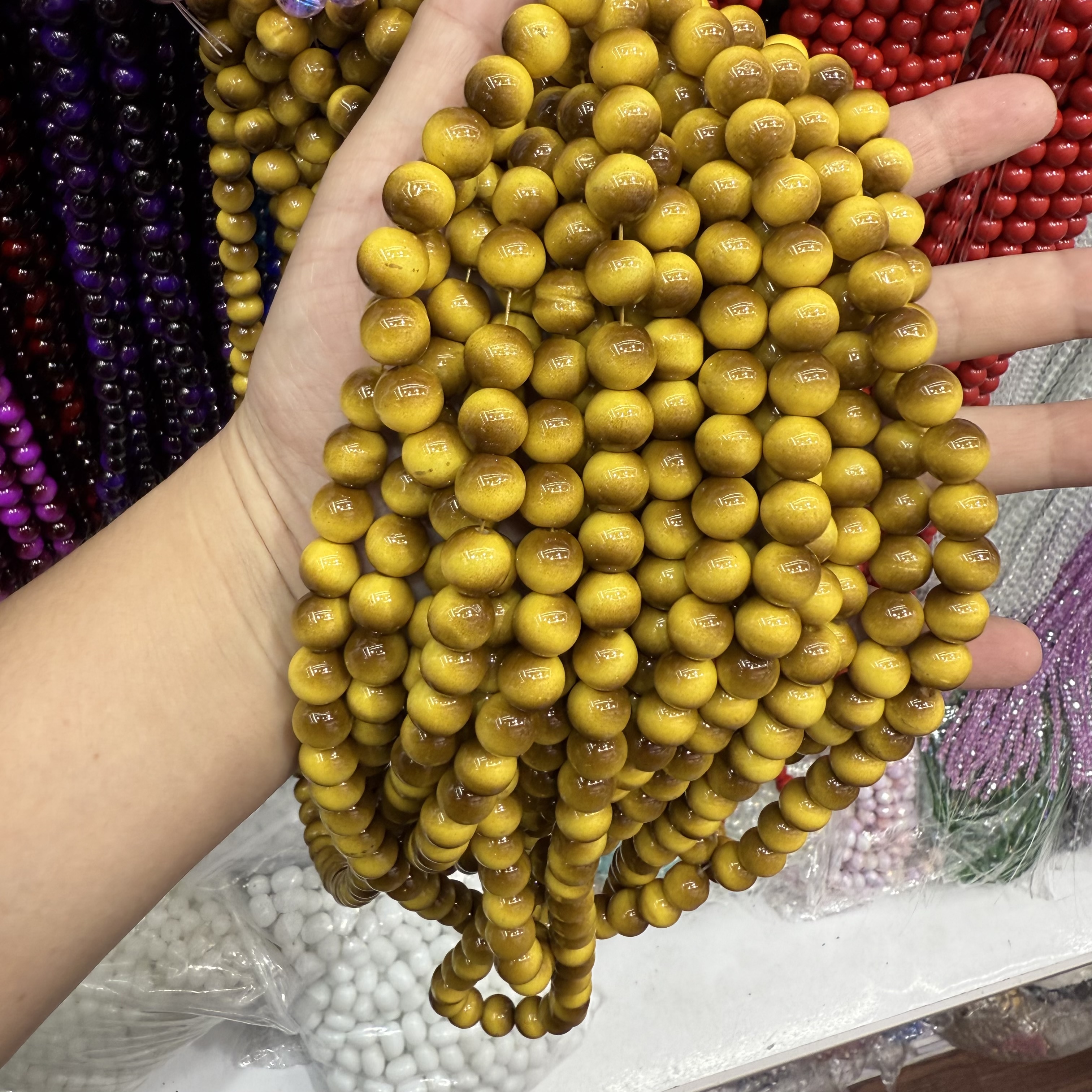 High-quality glass imitation natural yellow tiger's eye stone loose beads, retro gemstone bracelet round beads, DIY glass jewelry accessories, DIY accessories details Picture