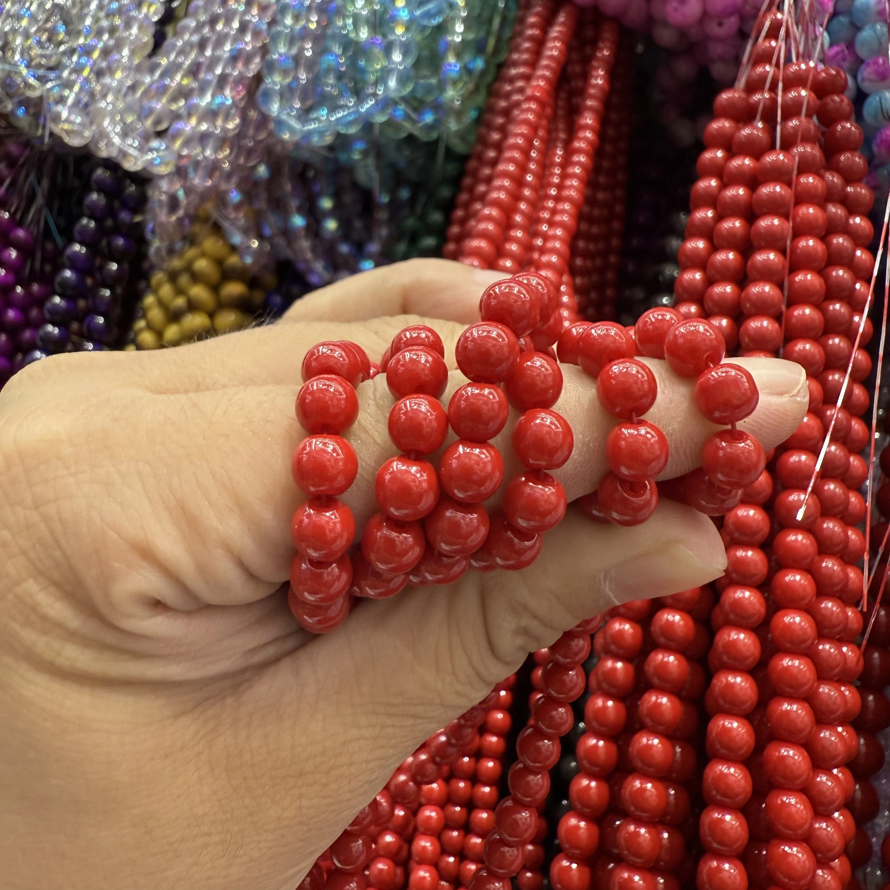 Factory direct supply of glass beads, loose beads, diy jewelry accessories, high-quality imitation cinnabar glass beads, wholesale in stock, diy accessories detail image 8