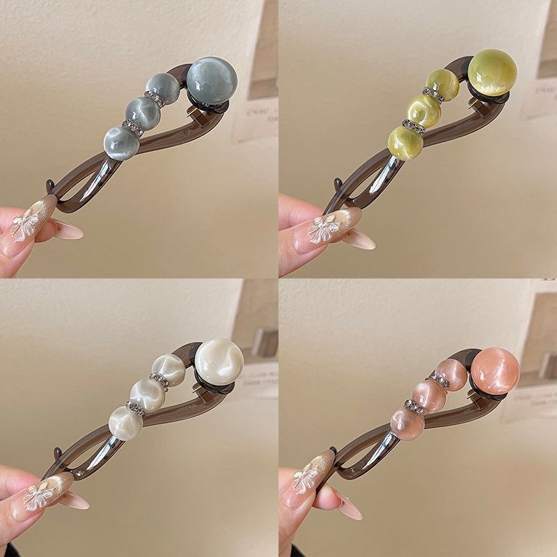 Simple and comfortable hairpin, twist hairpin for women, 2025 new style updo hairpin, high-end water diamond bead bead straight hairpin Item Picture