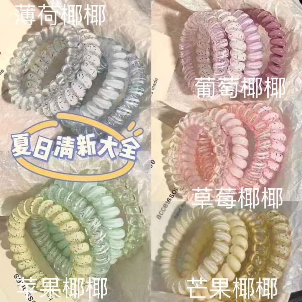 韩式少女高品质葡萄椰椰波点电话线夏天清新百搭日常发绳耐用发圈