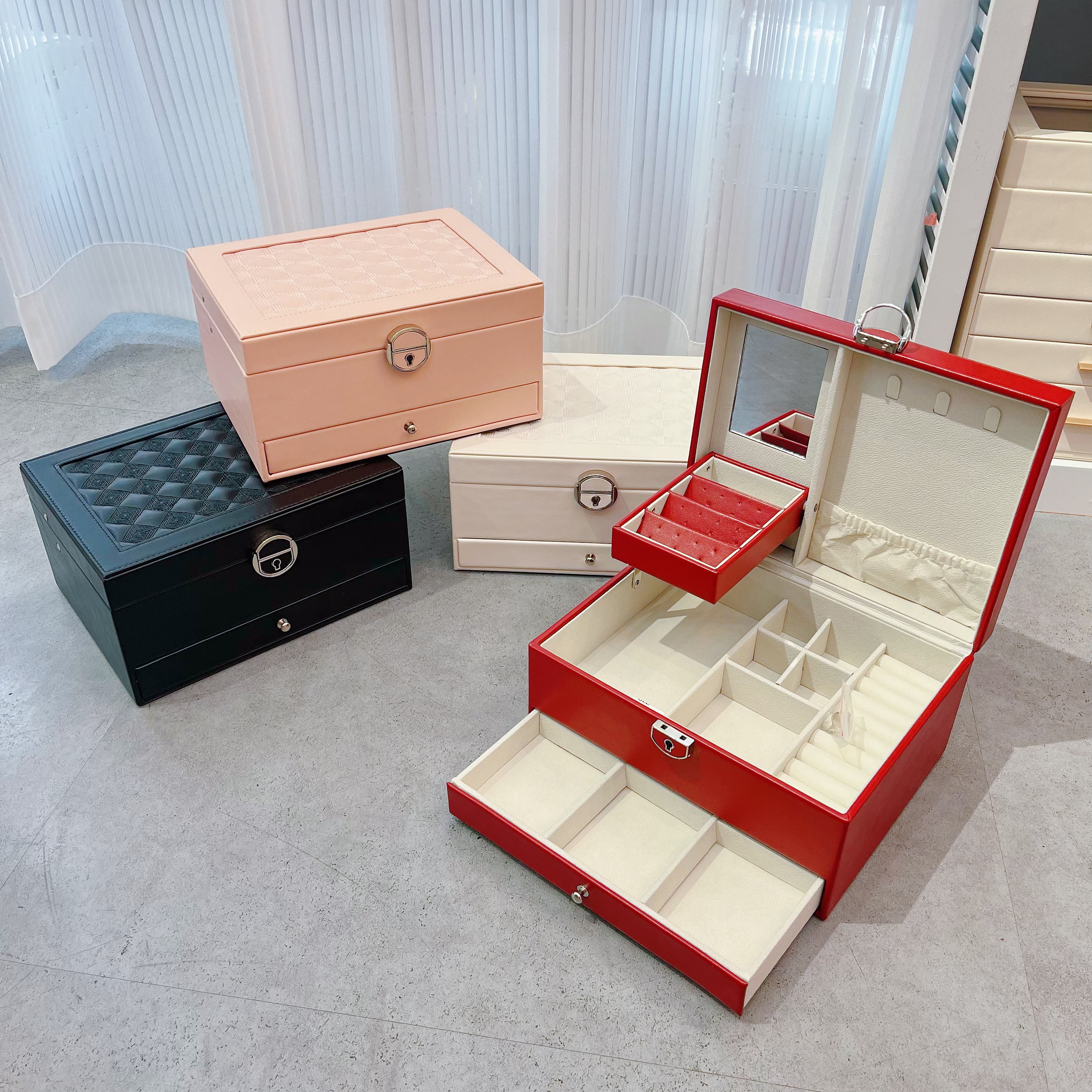 车格线首饰盒   多功能首饰盒