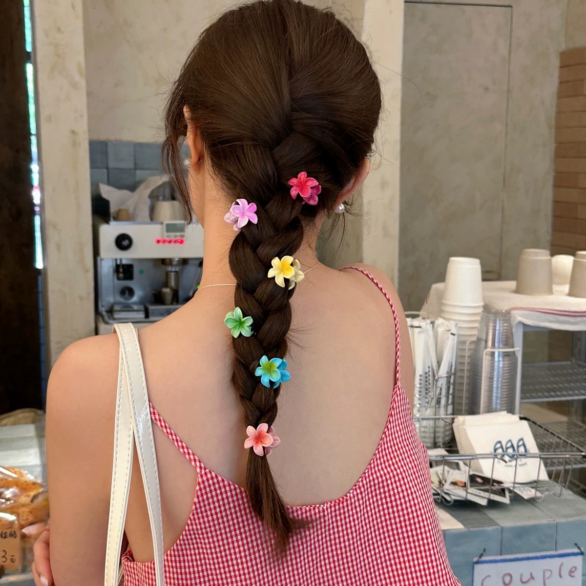 mini small fryer flower clipper, colorful flower braid claw, broken hair bangs clipper, edge clipper, hair accessory details Picture