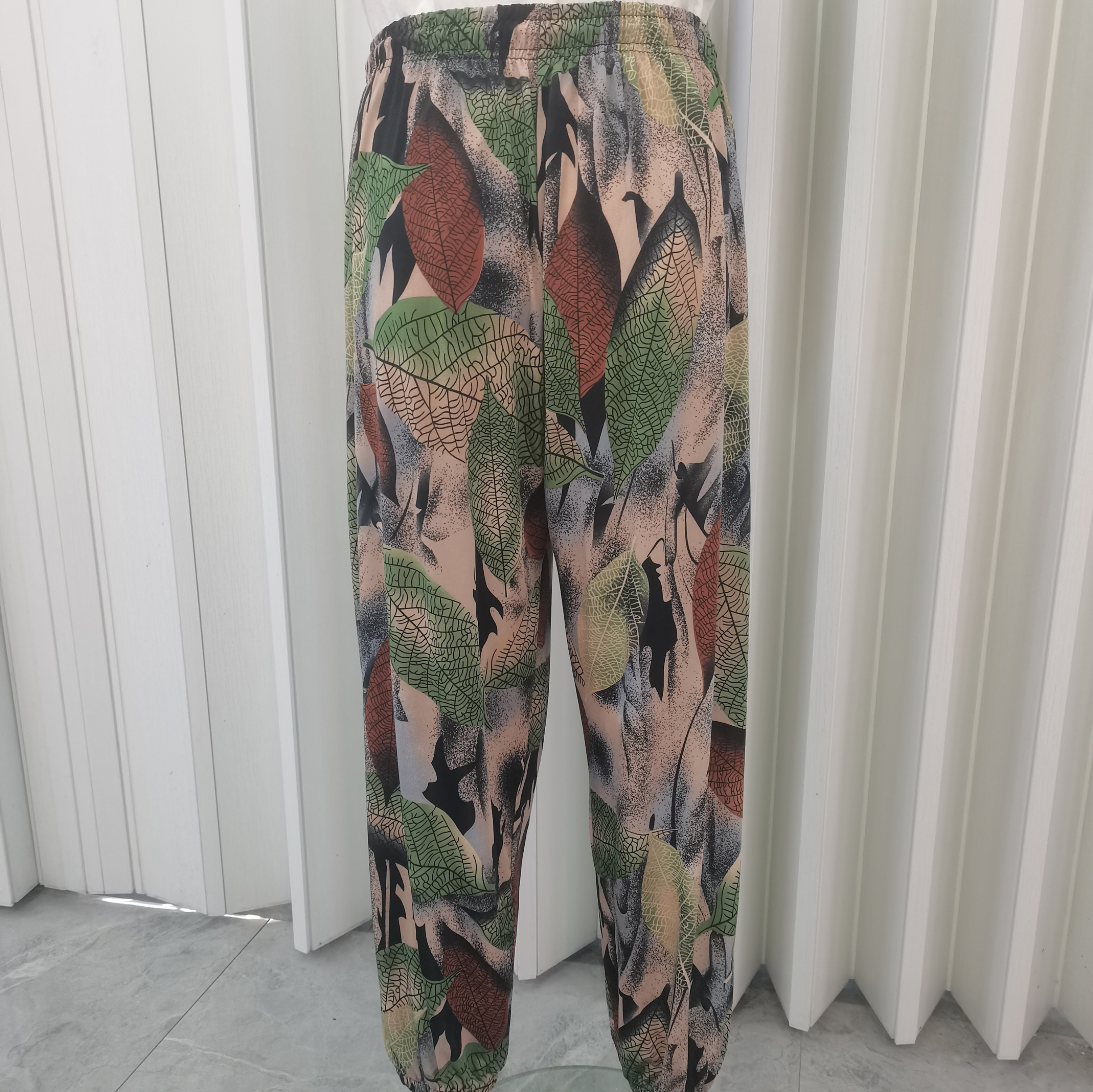 2025春夏秋季女裤时尚流行款宽松花花裤松紧腰带腰绳长裤