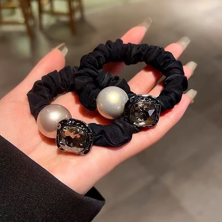 高级气质大门珍珠头绳水钻大肠发圈头发新款发绳马尾皮筋丸子头饰发绳发绳头绳女士拼接韩版