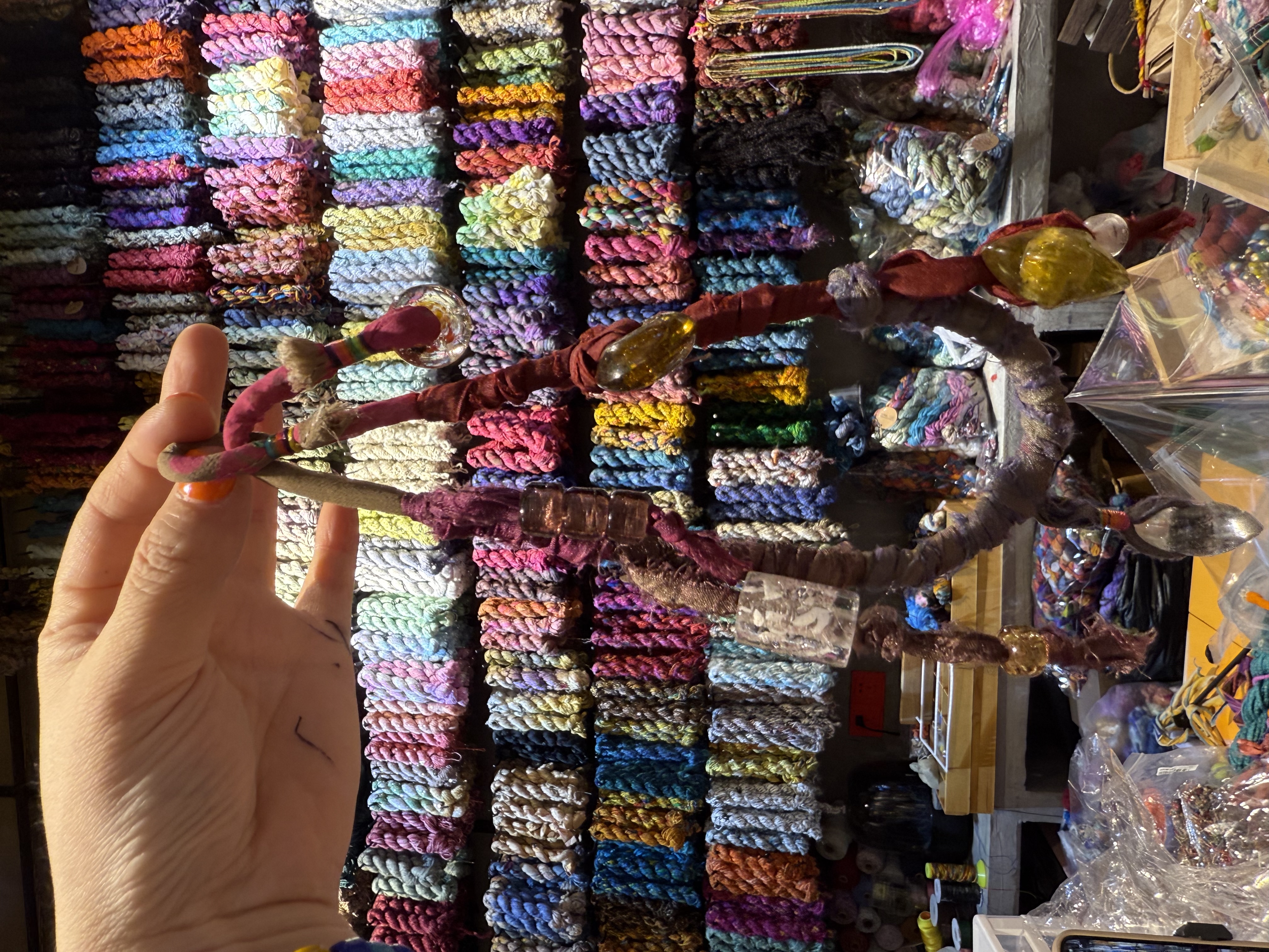 Nepalese imported silk and glass mobile phone chains, bracelets, necklaces, headwear, handcrafted custom interlocking sky pearl lanyards detail image 16