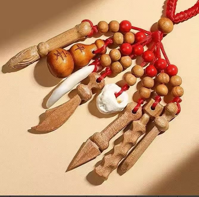 2025辟某邪好运幸运儿童挂件别针防惊2026爆款厂家直销桃木桃核配件枣木葫芦细节图