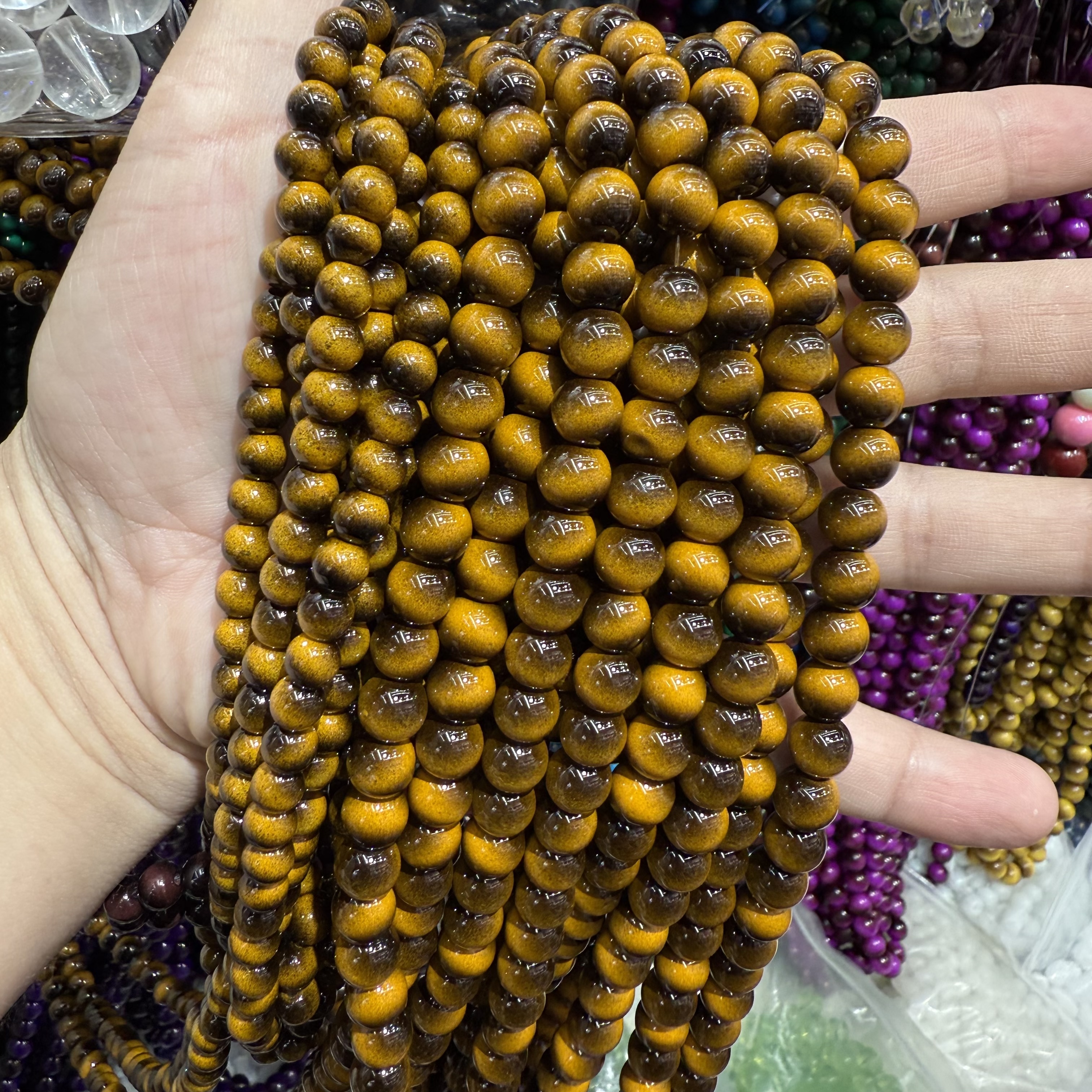 高品质玻璃仿天然黄虎眼石散珠复古宝石手链圆珠DIY玻璃饰品配件 DIY配件