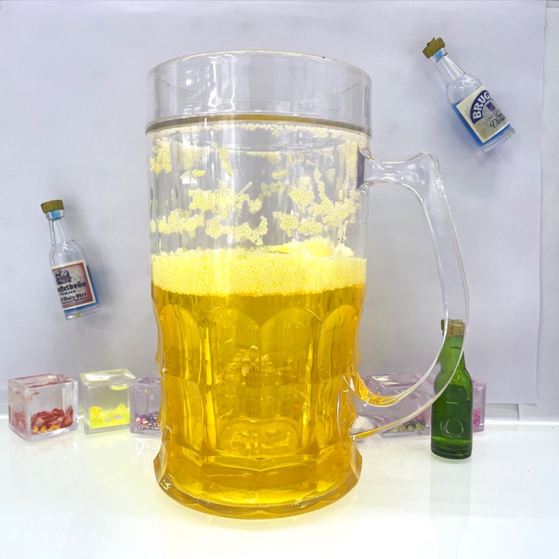 Prank beer mugs, simulated drink cups, large plastic double-layer chilled beer bar decorations, prank toys detail image 5