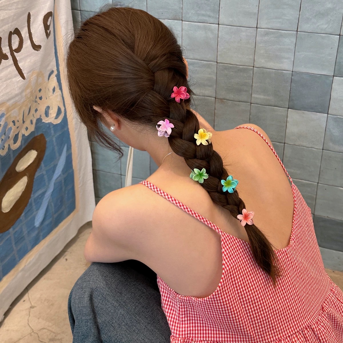 mini small fryer flower clipper, colorful flower braid claw, broken hair bangs clipper, edge clipper, hair accessory Specification image