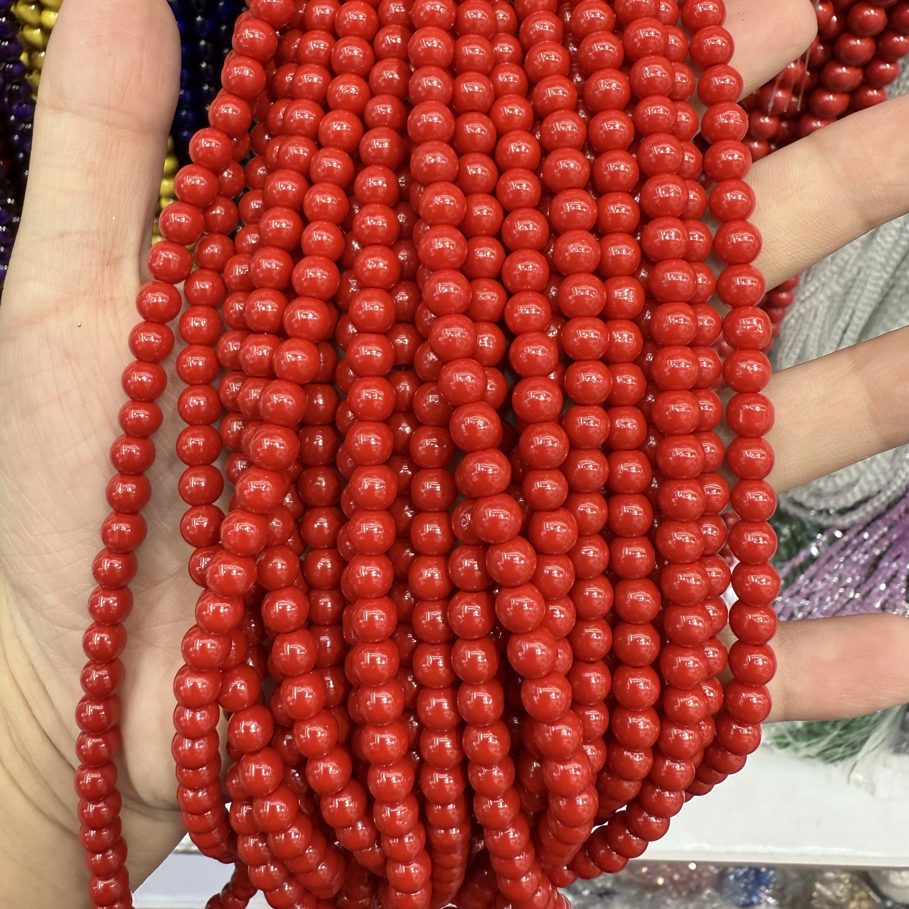 Factory direct supply of glass beads, loose beads, diy jewelry accessories, high-quality imitation cinnabar glass beads, wholesale in stock, diy accessories detail image 3