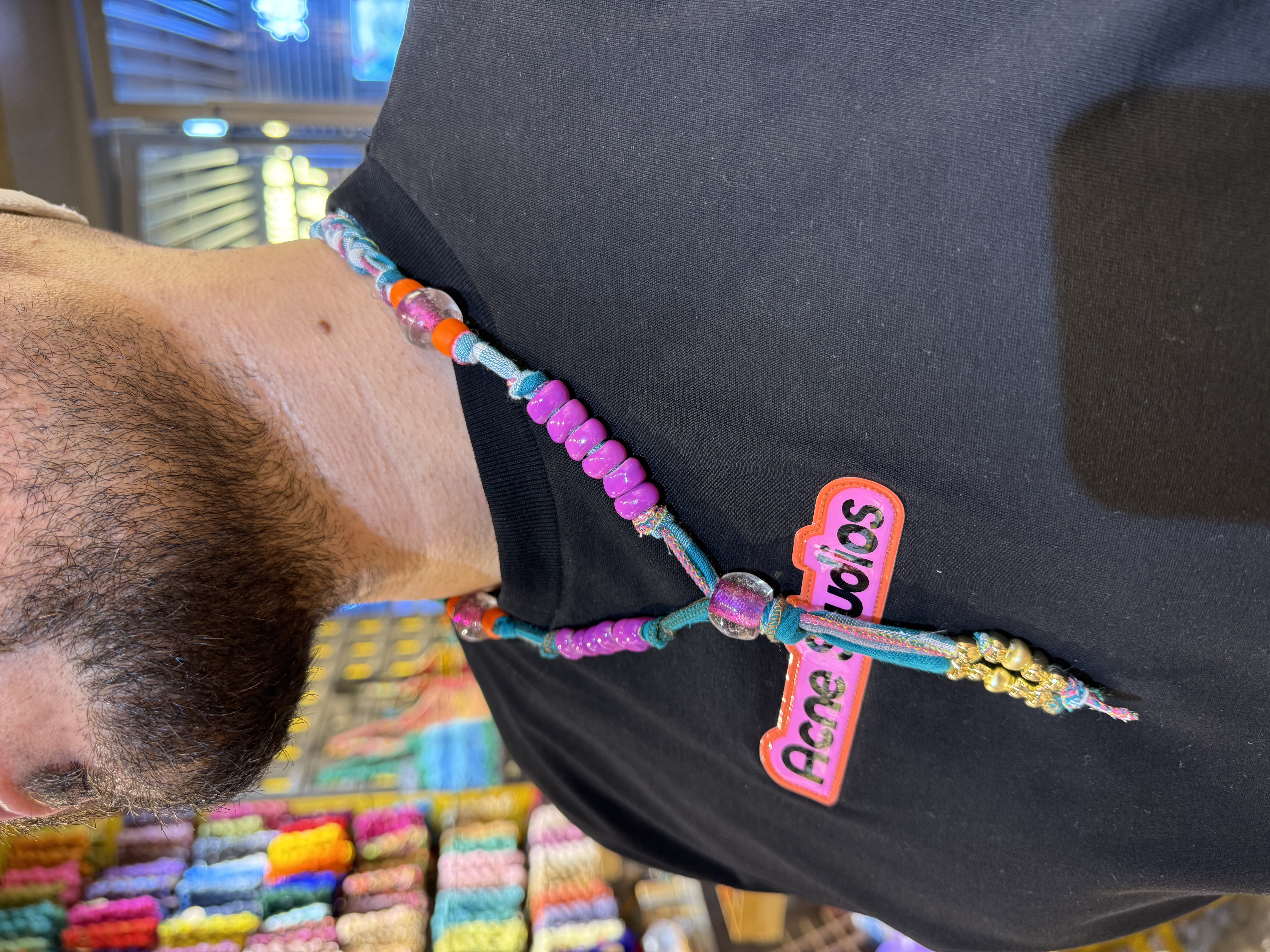 Nepalese imported silk and glass mobile phone chains, bracelets, necklaces, headwear, handcrafted custom interlocking sky pearl lanyards detail image 7