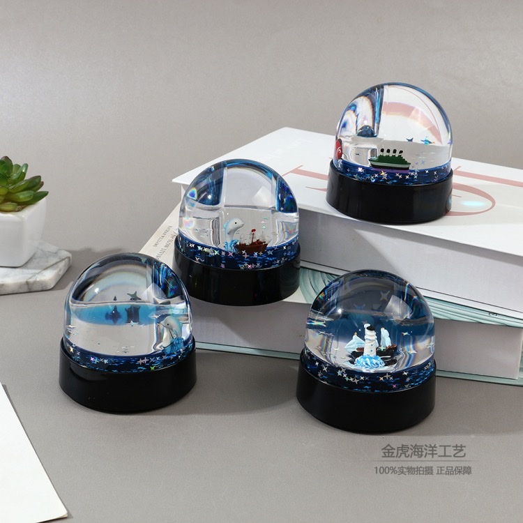 亚克力水油系列海洋小船系列创意水油液体沙漏摆件家居装饰创意艺术品 桌面装饰品