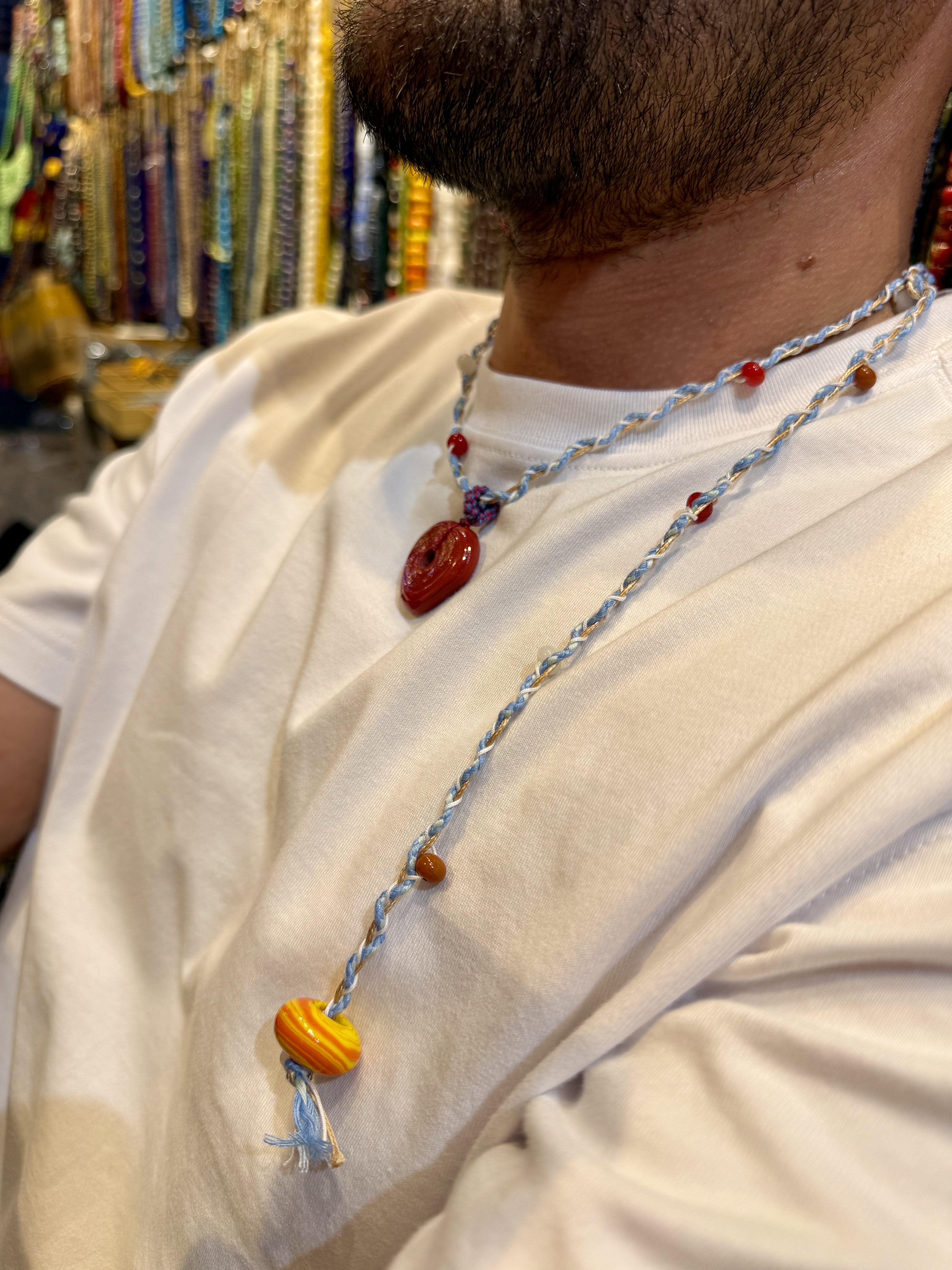 Nepalese imported silk and glass mobile phone chains, bracelets, necklaces, headwear, handcrafted custom interlocking sky pearl lanyards detail image 6