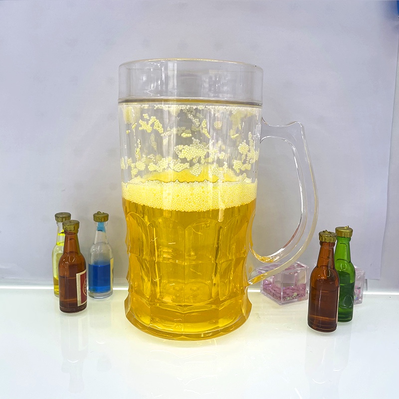 Prank beer mugs, simulated drink cups, large plastic double-layer chilled beer bar decorations, prank toys details Picture