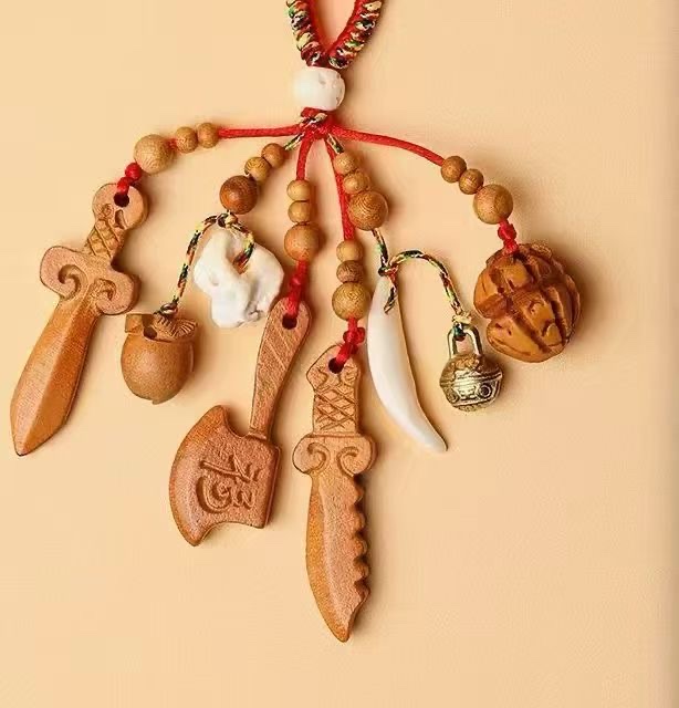 2025辟某邪好运幸运儿童挂件别针防惊2026爆款厂家直销桃木桃核配件枣木葫芦产品图